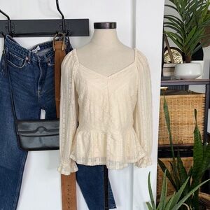 LC Lauren Conrad Cream Peplum Blouse with Long Sleeves